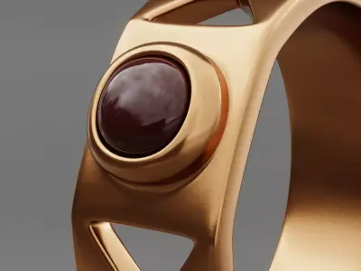 Geometric Gold Ring with Red Gemstone - Modern 3D Print Jewelry 3D print model