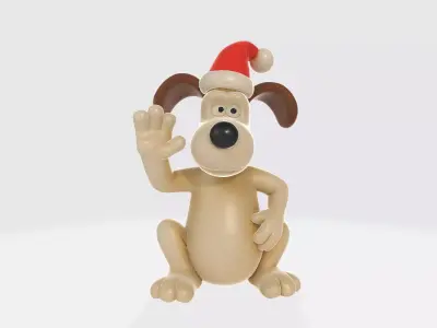 Cute Christmas Dog Figurine Holiday Decor Cartoon Style 3D print model