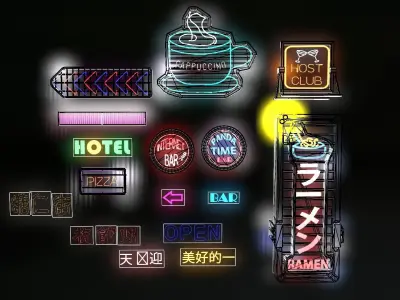 Pack of Neon Signs GAME-READY Low-poly 3D model