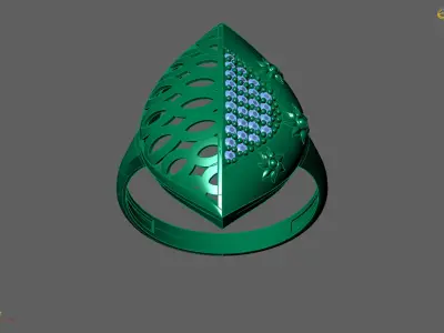Women Ring With Stone Diamond Ready STL 3DM Models Womens Rings 3D print model 16