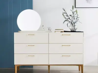 Moi 6 Drawer Vanity Set Natural Brown 3D model