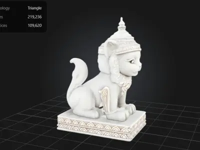 Ceramic Stone guardian lion  Low-poly 3D model