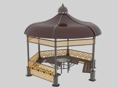 Iron Wood Garden Pergola - Gazebo 09 Ottoman Seljuk Empire Low-poly 3D model