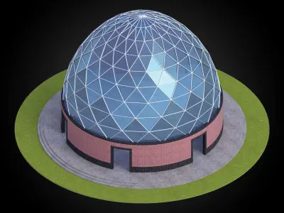 Dome triangulated glass panels and wire-frame structure w base 3D model