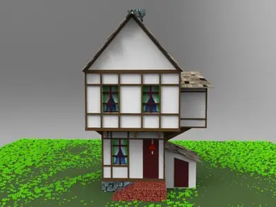 House on grassy field Low-poly 3D model
