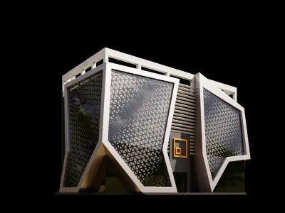 Office Building With Futuristic Facade 3D model