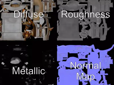 Ornate Fountain Sculpture model pack Low-poly 3D model