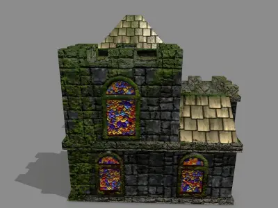 Castle with stained glass windows Low-poly 3D model