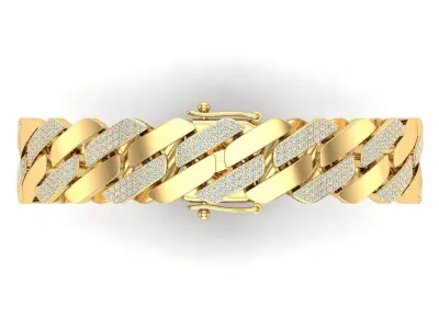 Cuban Link Bracelet With Stones 3D print model