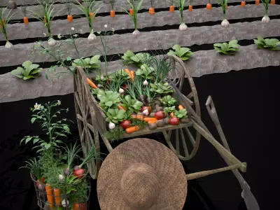 Crops and Wheelbarrow 3D Model Collection