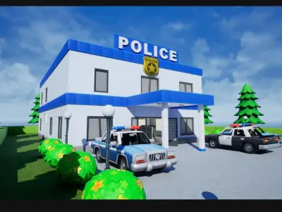 Police Station Stylized Low-poly 3D model