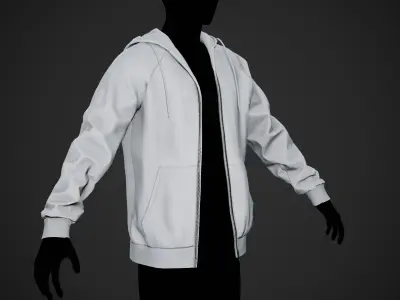 White Open Hoodie Style 1 Low-poly 3D model