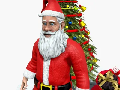 Santa Claus Christmas Tree And Gifts Low-poly 3D model