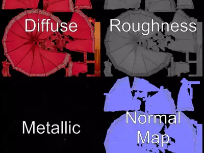 Elegant Red Parasol model pack Low-poly 3D model