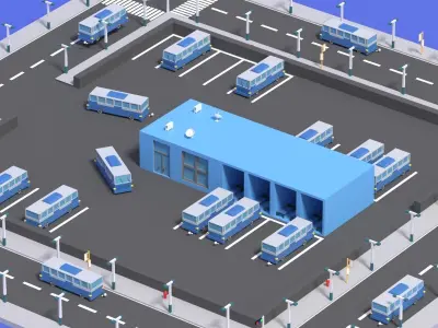 Cartoon Bus Station Low-poly 3D model