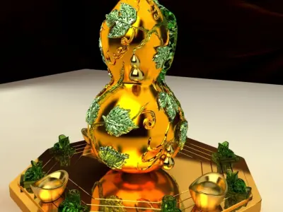 Chinese Gourd with Gold Ingot 3D model