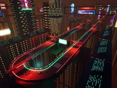 Cyberpunk High-Speed Track Unreal Environment Low-poly 3D model