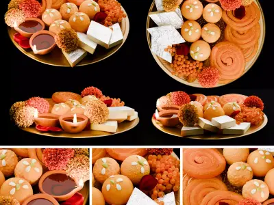 puja props and sweets thali setup  Low-poly 3D model