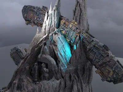 Crashed Engineer ship colossal mountains 3D model