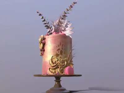 Luxury Golden Swirl Cake Low-poly 3D model