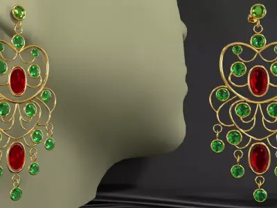 earrings emerald and chandelier 3D model