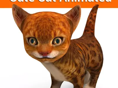 3D cute kitten cat animated model Low-poly 3D model