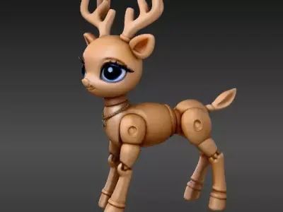 Christmas Reindeer Articulated Holiday Reindeer 3D Print Model Low-poly 3D model