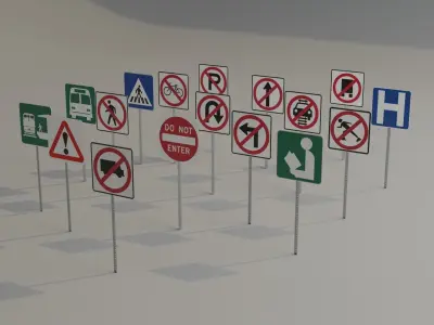 Traffic - Road Signs 3D Low Poly Pack Low-poly 3D model