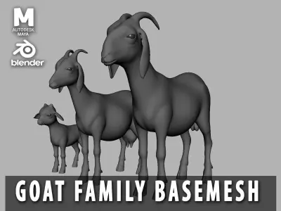 Goat Family Basemesh Low-poly 3D model
