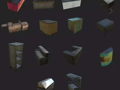 Tables and Counters Low-poly 3D model