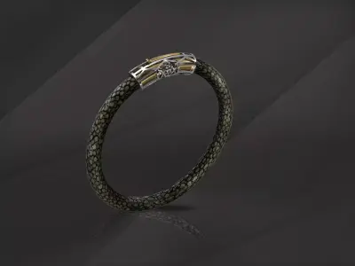 bracelet leather with gold and silver accents 3D print model