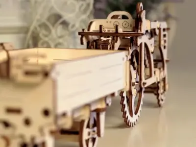 Tractor and Trailer - 3D DIY Wooden Mechanical Puzzle Model 3D model