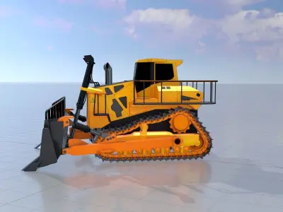 Hydraulic bulldozer tracked construction site vehicle orange Low-poly 3D model