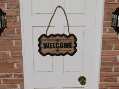 Wavy Edge Front Door Wooden Welcome Sign Free low-poly 3D model