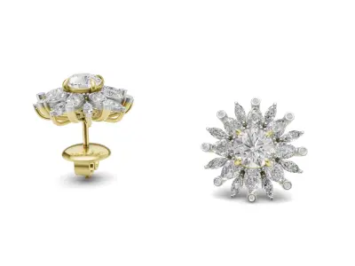 Cluster Pointer Diamond Studs for Women with Fancy Diamond 3D print model