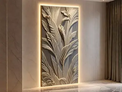 modern panel wall decor set relief stl mural CNC 254 3D model