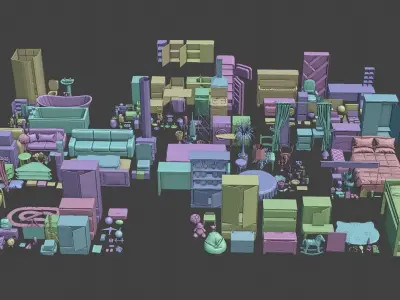 Premium Low Poly Home and Toys Affordable Home 3D Assets Design Low-poly 3D model