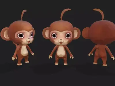 Cute Monkey Full Animation 1177 frames Cute Monkey Low-poly 3D model