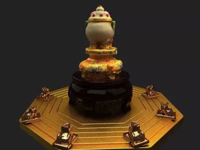 Chinese jade pot  figurine Low-poly 3D model