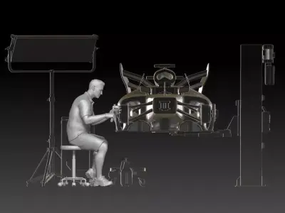 mechanic 1 at work in the garage during the Formula 1 3D print model