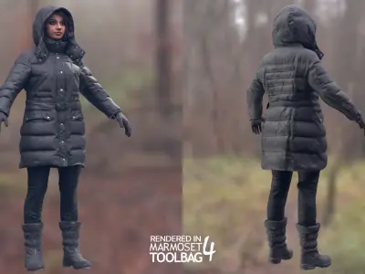 Woman - Winter Outfit 5 - Modular - Rigged Low-poly 3D model