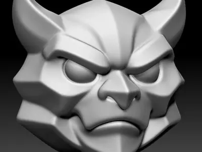 Blue Japanese Oni Demon Mask Stylized 3D print model