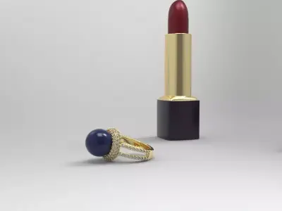 luxury Silver Cabochon Ring with Pave Diamonds 3D print model