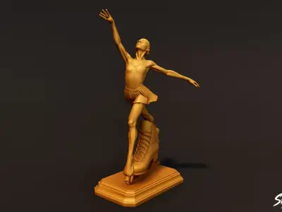 Golden Figure Skating Statue Low-poly 3D model