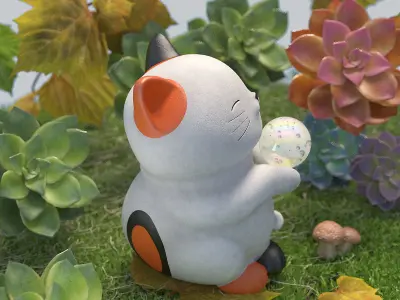 Maneki Neko Cat Low-poly 3D model