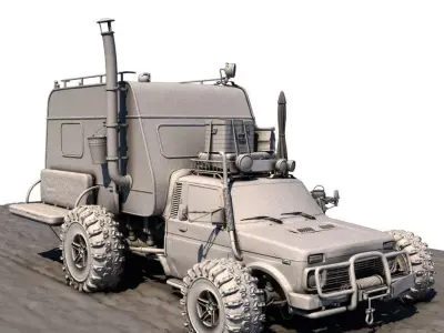 Post Apocalyptic Caravan Truck 3D model