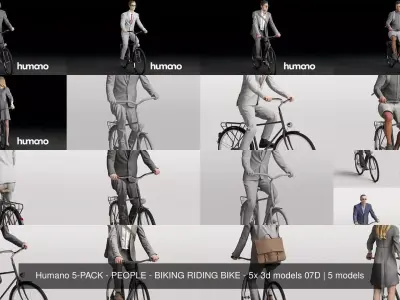 Humano 5-PACK - PEOPLE - BIKING RIDING BIKE - 5x 3d models 07D