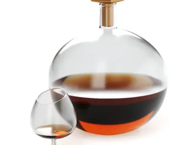 Decorative decanter and glass with cognac 3D model