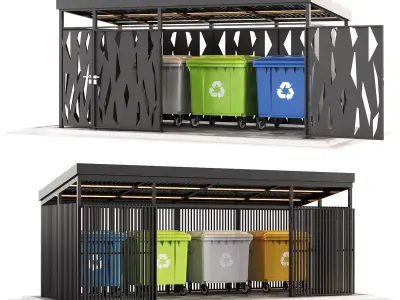 Garbage bins containers with fencing 3D model