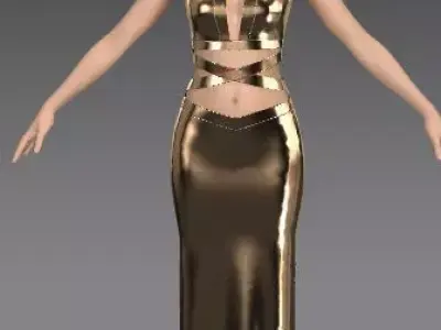 Dress cross strap and skirt  detail metalic gold modern look Low-poly 3D model
